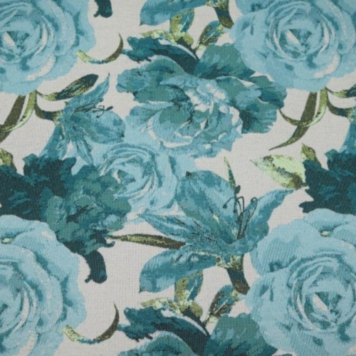 Laura turkus tkanina żakardowa w angielskie kwiaty