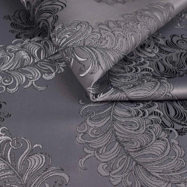 Grafitowa tkanina tapicerska żakardowa Diva z barokowym wzorem – Polskie Tkaniny