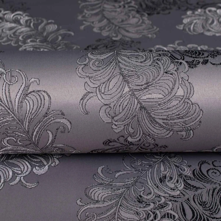 Grafitowa tkanina tapicerska żakardowa Diva z barokowym wzorem – Polskie Tkaniny