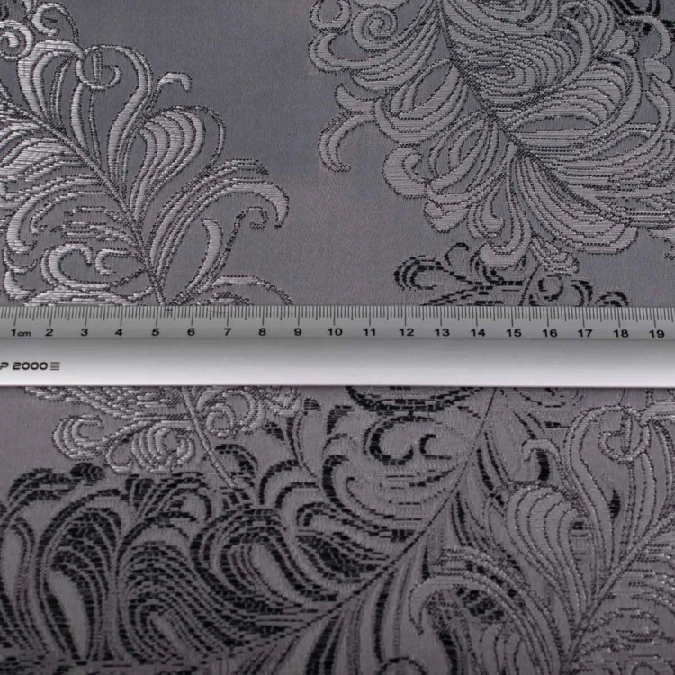 Grafitowa tkanina tapicerska żakardowa Diva z barokowym wzorem – Polskie Tkaniny