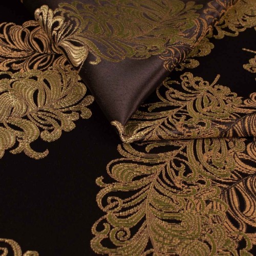 Brązowo-złota tkanina tapicerska żakardowa Diva w barokowe wzory – Polskie Tkaniny
