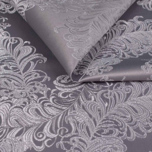 Popielata tkanina tapicerska żakardowa Diva ze srebrnym, barokowym wzorem – Polskie Tkaniny