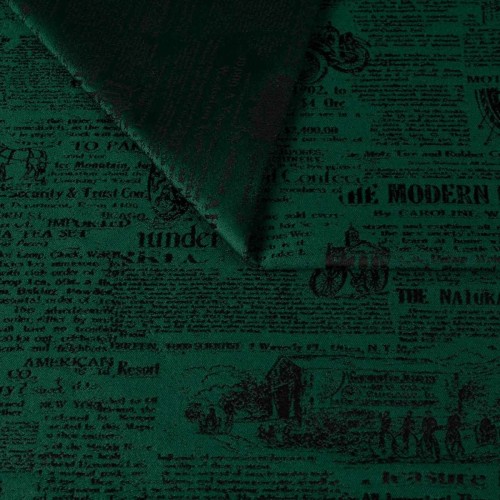 Zielona tkanina obiciowa Oldpress z tkanym wzorem starej gazety – Polskie Tkaniny