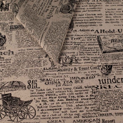 Kremowa tkanina obiciowa Oldpress z tkanym wzorem starej gazety – Polskie Tkaniny