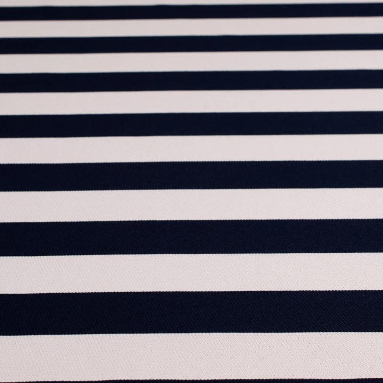 Granatowy materiał tapicerski w pasy Rokoko, wytrzymała tkanina na obicia foteli i kanap