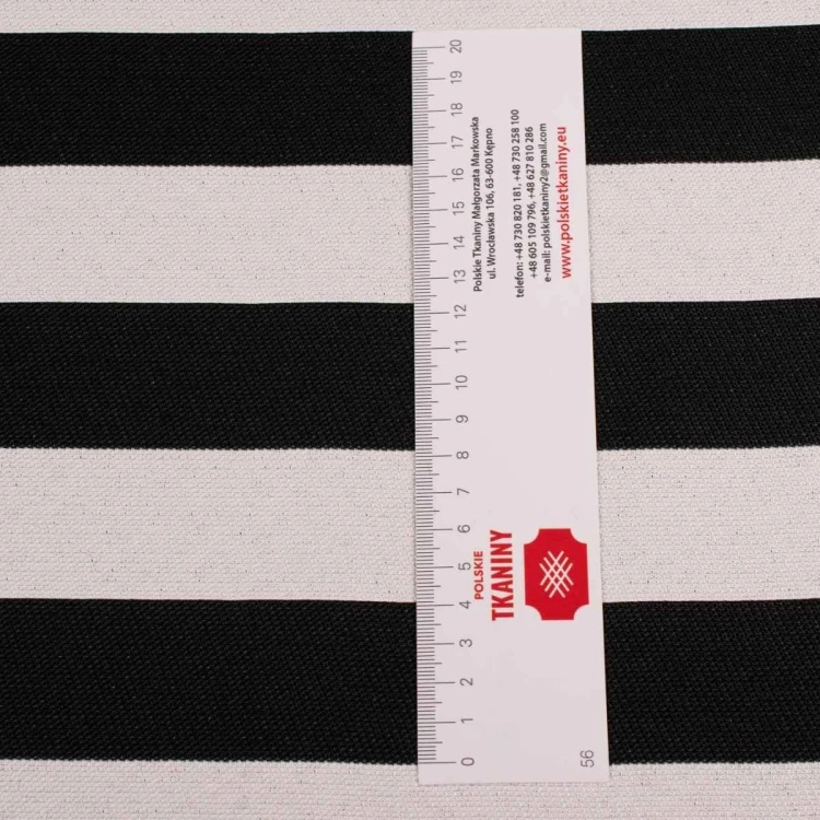 Czarno biały materiał tapicerski w pasy Rokoko, wytrzymała tkanina na obicia foteli i kanap