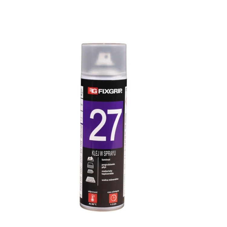 Klej Fixgrip 27 Klej FIXGRIP 27 to wysokowydajny, wielofunkcyjny, natryskowy klej kontaktowy w sprayu. Idealnie sprawdza się w przemyśle meblarskim i tapicerskim.