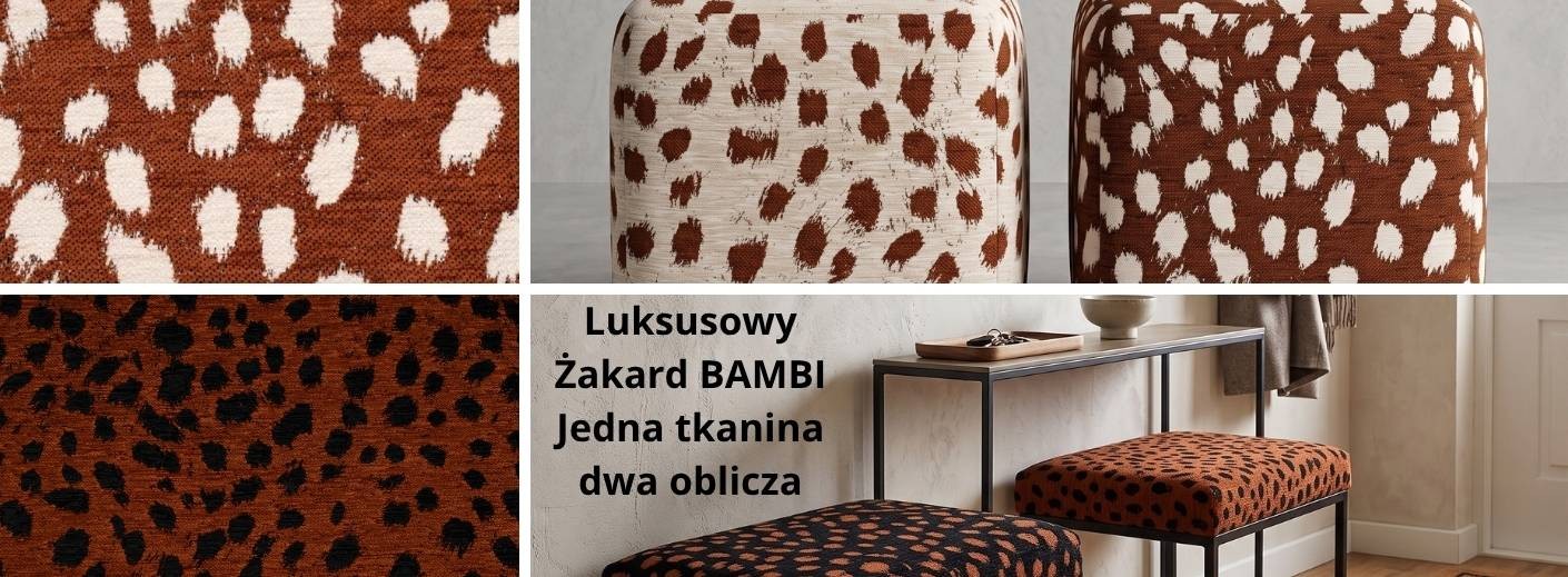Nowość: Dwustronna tkanina obiciowa Bambi. Luksusowy, gruby żakard tapicerski sprzedawany na metry.