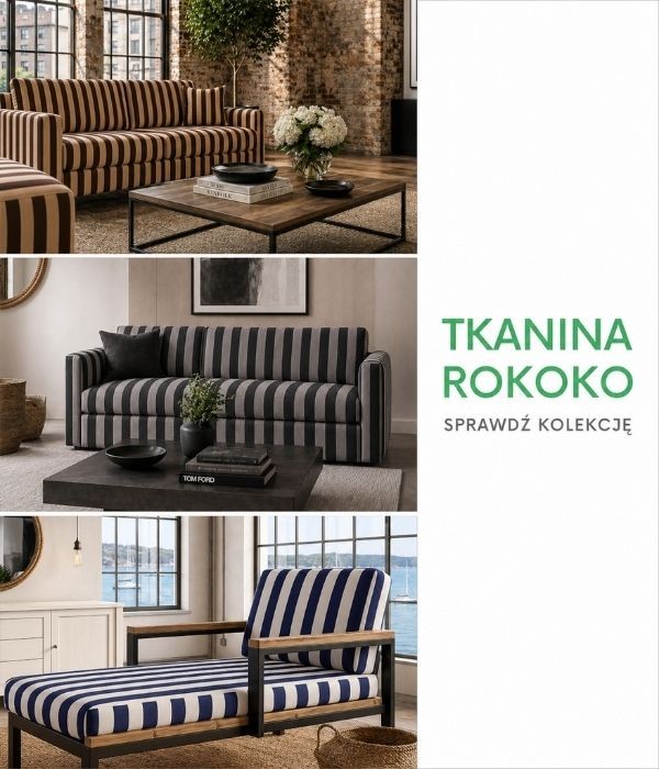 Baner z meblami stworzonymi z tkaniny Rokoko